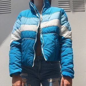 Blue Cropped Puffer Jacket